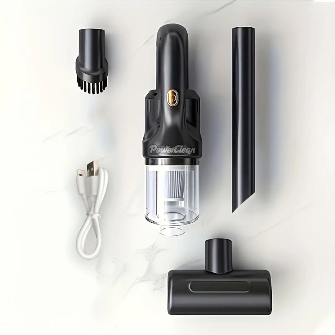 Lieferumfang: PowerClean Handstaubsauger, Fugendüse, Bürstenaufsatz und USB-Ladekabel